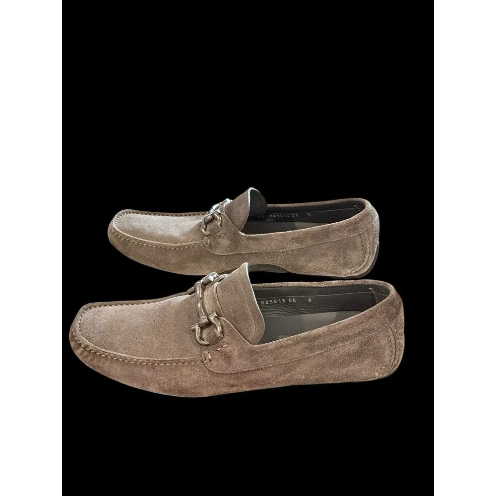 Salvatore Ferragamo Parigi Gancini Men's Loafers Grey Suede Size US 8 Preowned